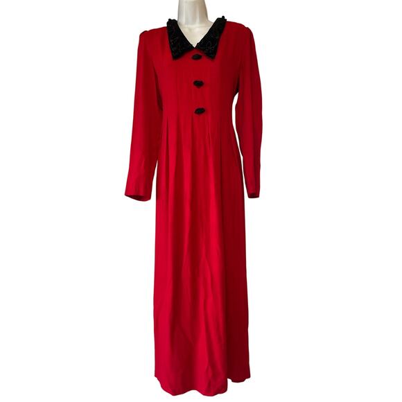 J.B.S.LTD. Red Holiday Evening Dress, Christmas Red/Blk Velvet Collar,Women’s 10 - Picture 1 of 8